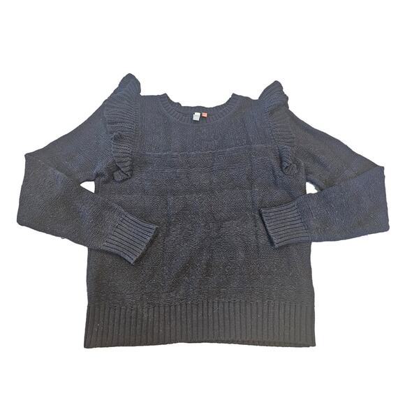 Pilcro x Anthropologie Black Ruffle Knit Sweater Large Minimalist Casual Basic - Picture 1 of 6